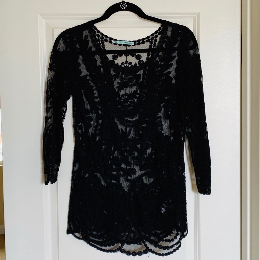 Maurices Black Lace Crochet Boho Vintage Top - S